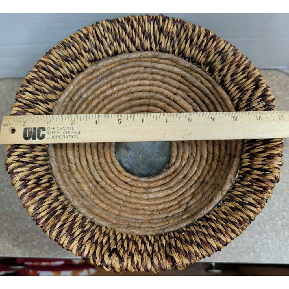 Wicker Woven Metal Pedestal Fruit Bowl Planter Storage Display Boho Large 12”